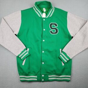 Just Hoods Jacket Mens Large Green Varsity Shamrock Letterman S Logo JHA043 NWT